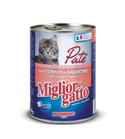 MORANDO GATTO LATTINA GR.405 PAT¾ TONNO/SALMONE   