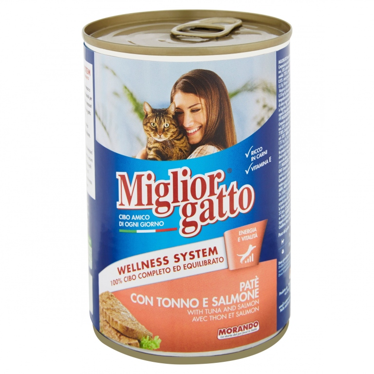 MORANDO GATTO LATTINA GR.405 PAT¾ TONNO/SALMONE   