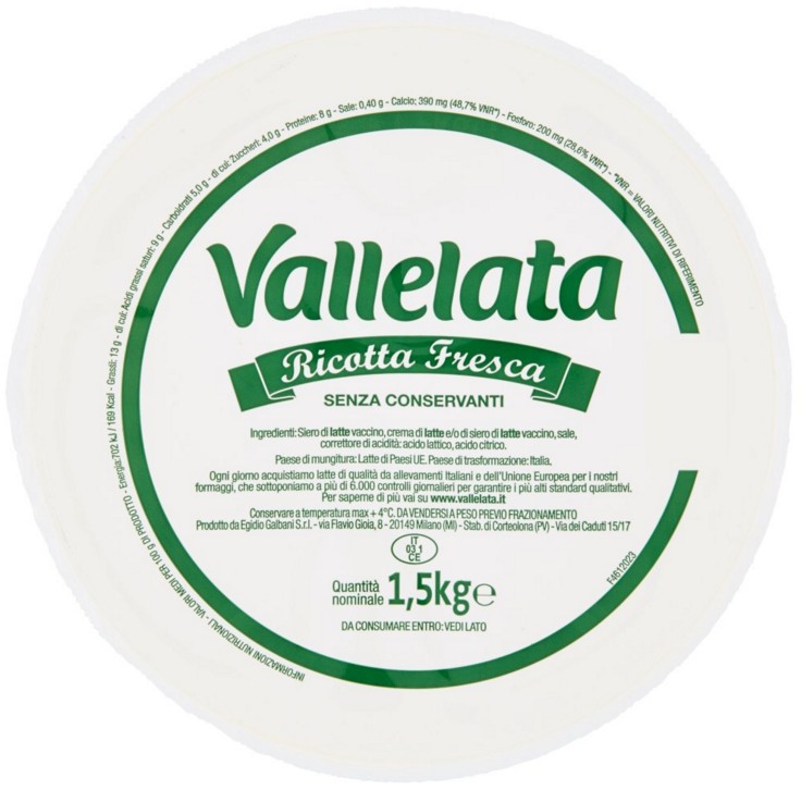 RICOTTA VALLELATA AL KG.                          