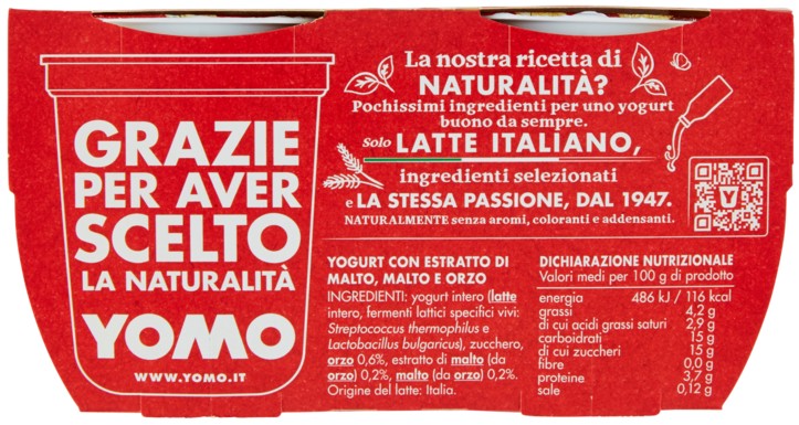 YOGURT YOMO 100% NAT GR.125X2 CON MALTO INTERO    