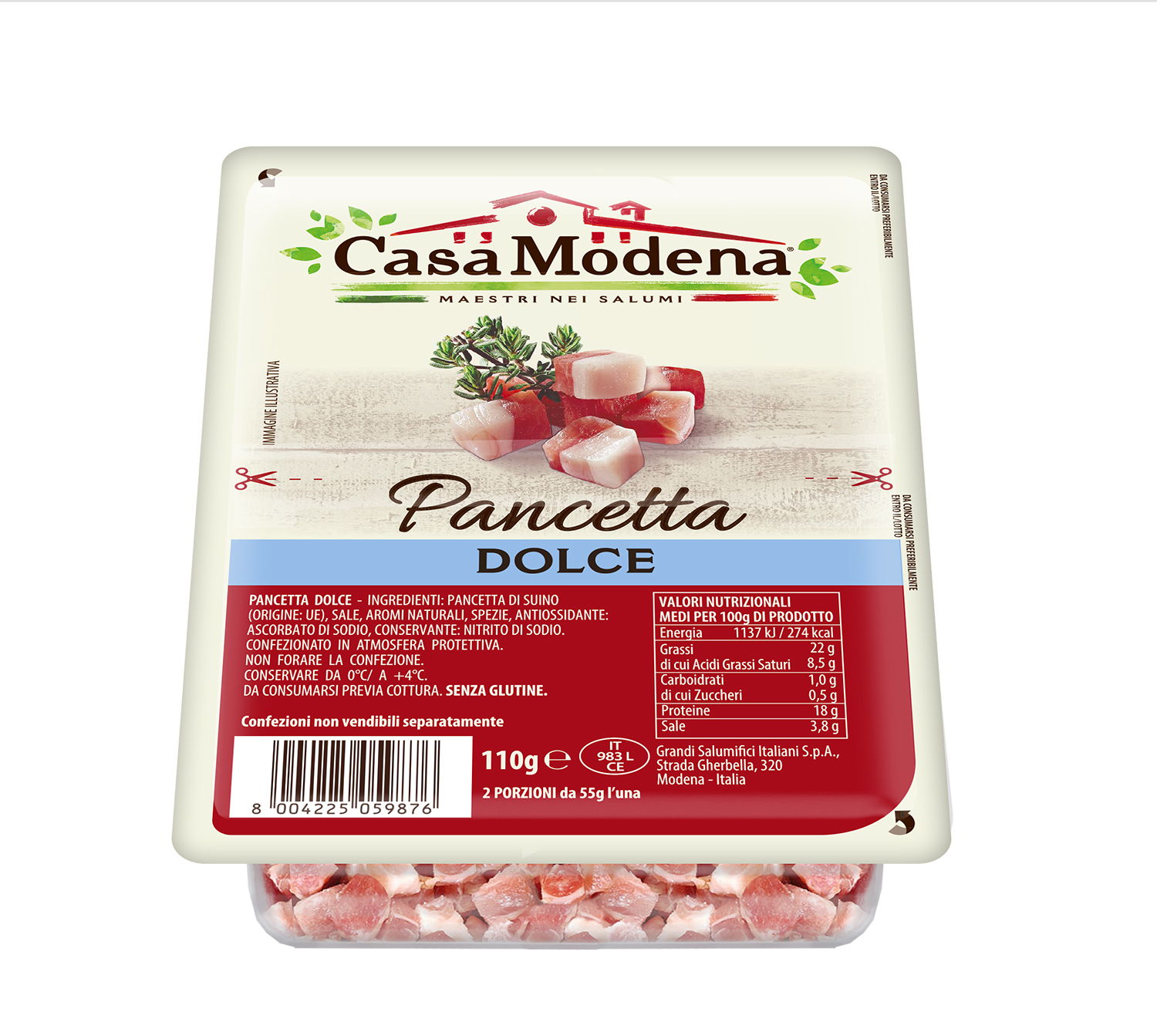 PANCETTA CUBETTI CASAMODENA DOLCE GR.110 NEW      