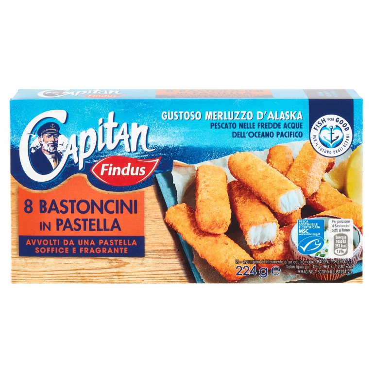 8 BASTONC.DI MERLUZZO IN PASTELLA FINDUS G224     