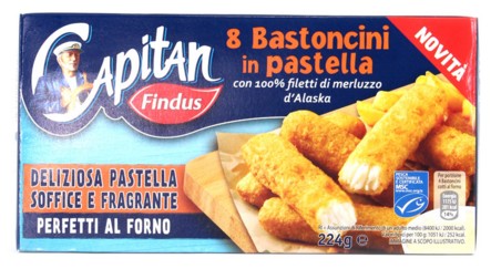 8 BASTONC.DI MERLUZZO IN PASTELLA FINDUS G224     