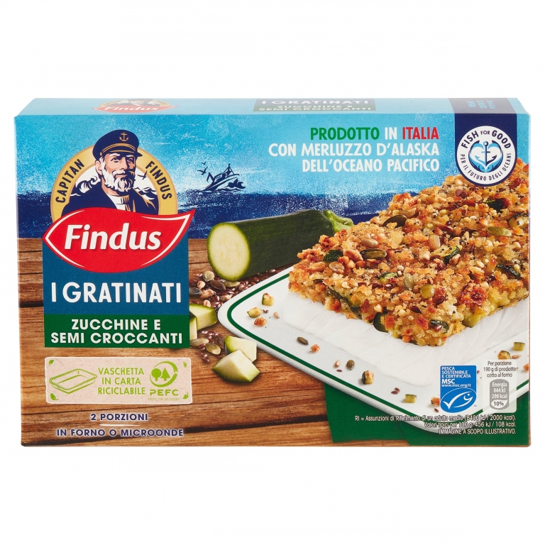 FILETTI MERLUZZO GRATIN.ZUCC.SEMI CROC.FINDUS G380