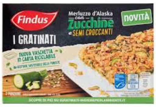 FILETTI MERLUZZO GRATIN.ZUCC.SEMI CROC.FINDUS G380