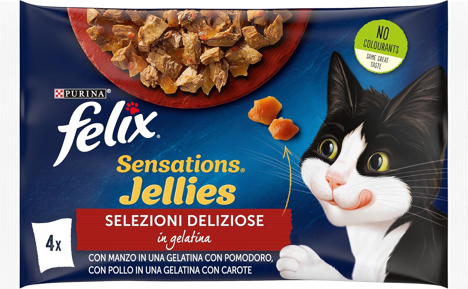 FELIX GATTO SENSATION MANZO&POLLO GR.85X4 GELLIES 