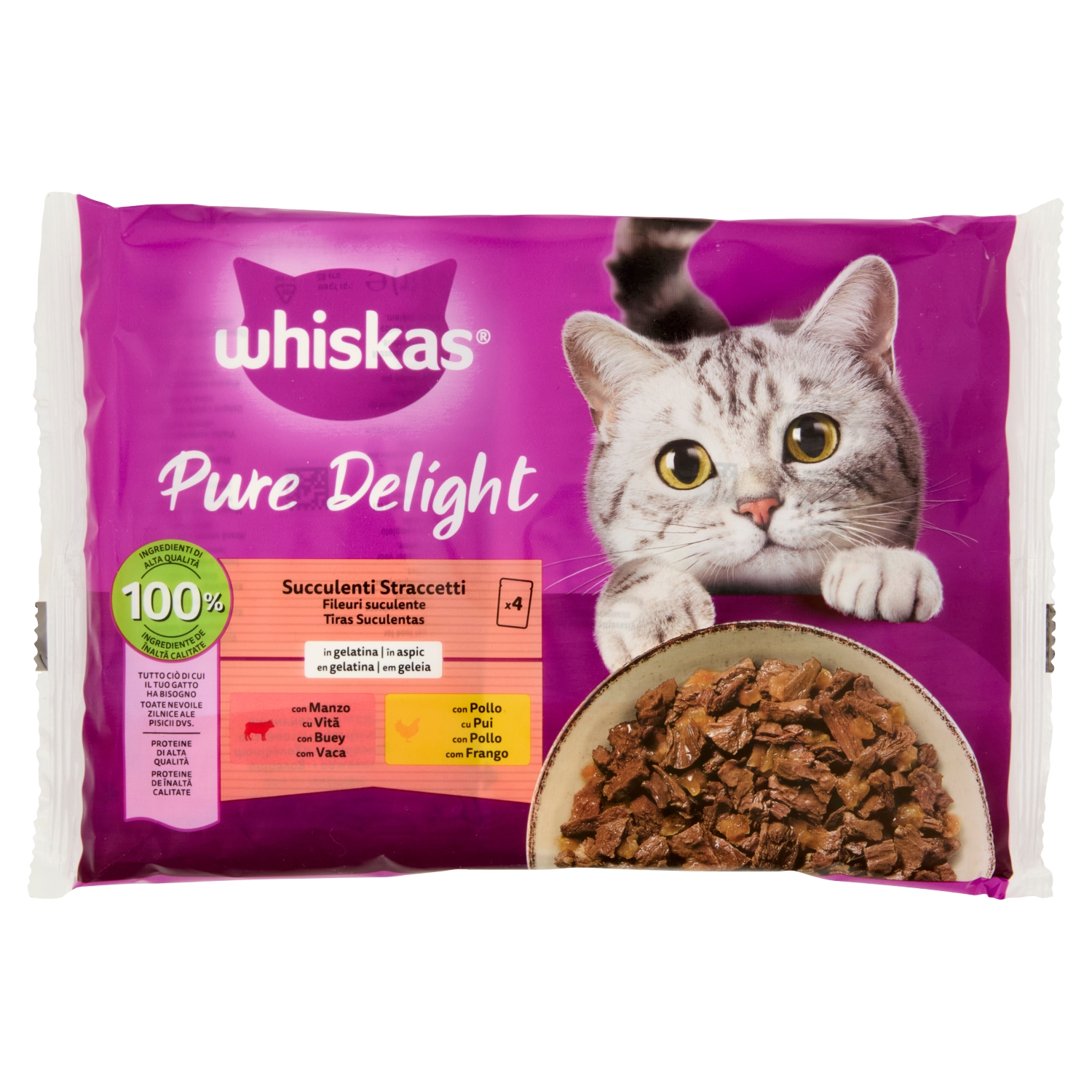 WHISKAS PURE DELIGHT STRACCETTI 85GR.X4 MPK       