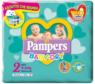 PANN.PAMPERS BABY DRY N.2 PZ.24 KG.3-6 MINI       