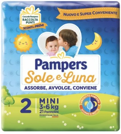 PANN.PAMPERS SOLE&LUNA N.2 PZ.21 KG.3-6 MINI      