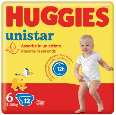 PANN.HUGGIES UNI 6 LARGE PZ.12 15/30 KG.          