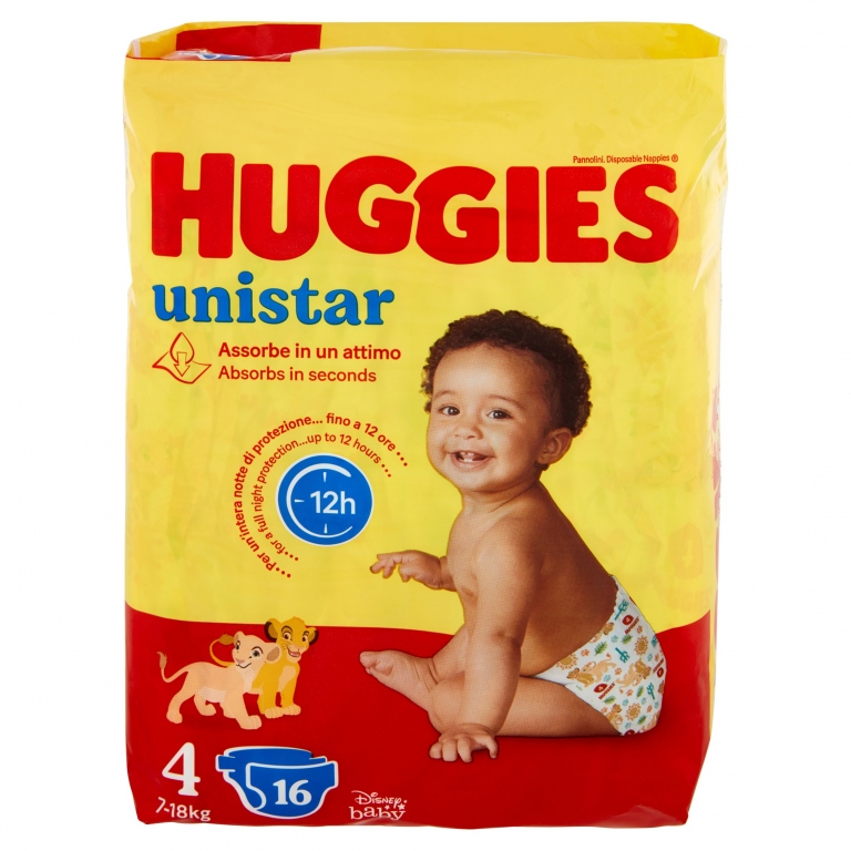PANN.HUGGIES UNI 4 MAXI PZ.16 7/18 KG.            