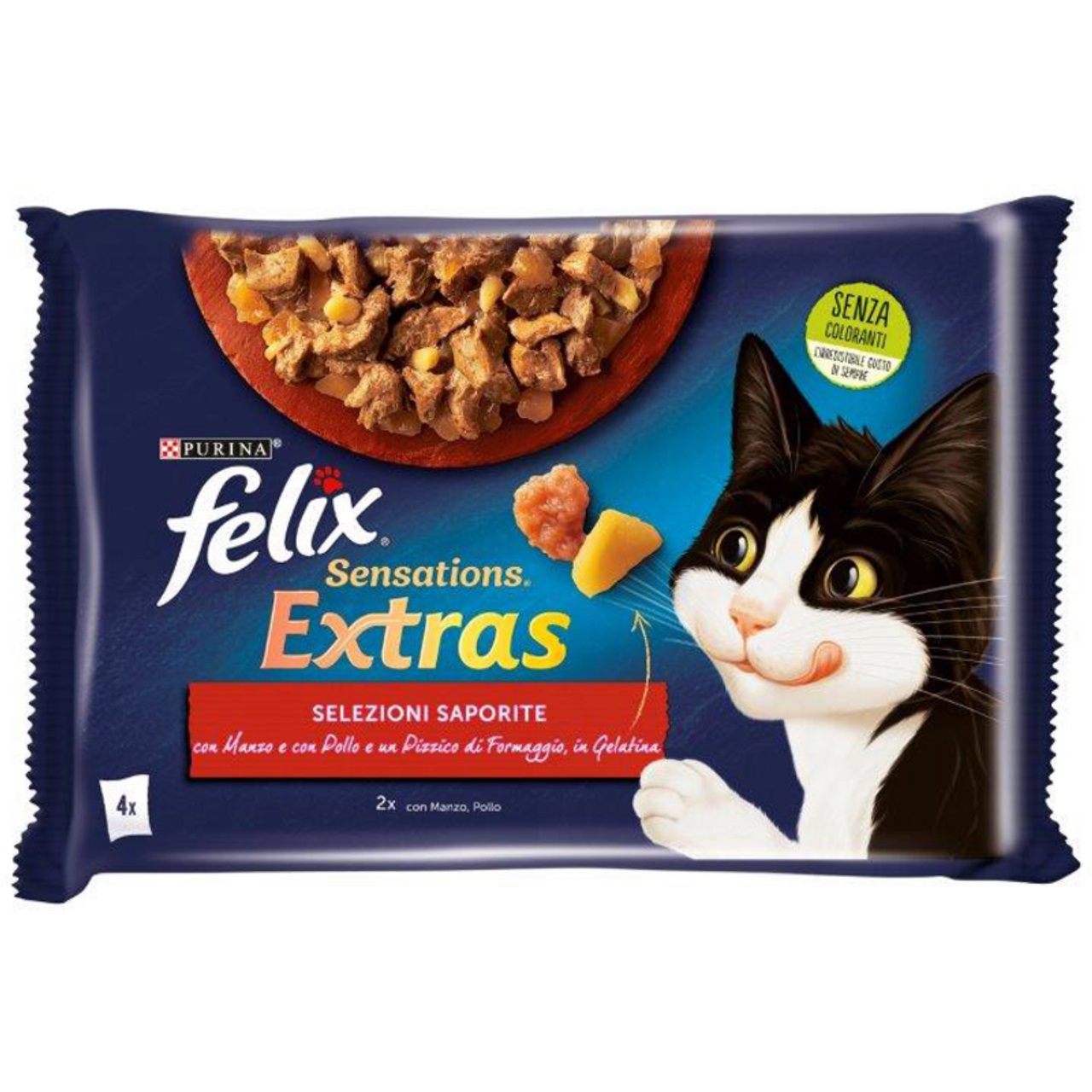 FELIX GATTO GHIOT.EXTRAS MANZO POLLO FORM. 4X85GR 