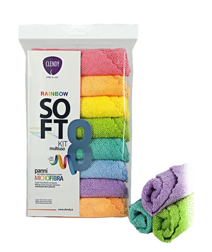 PANNI MICROFIBRA CLENDY SOFT 30X30 RAINBOW X8     
