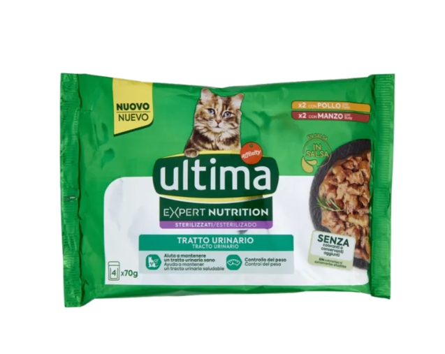 ULTIMA GATTO EXPERT URINARIO POLLO MANZO GR.70X4  