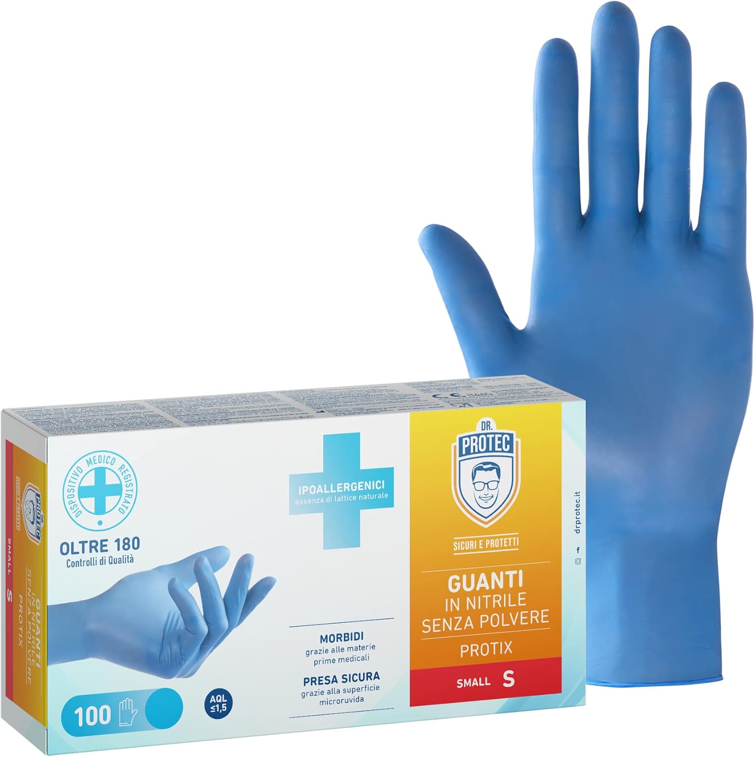 GUANTI NITRILE DR.PROTEC BLU S PZ.100 NON TALCATI 