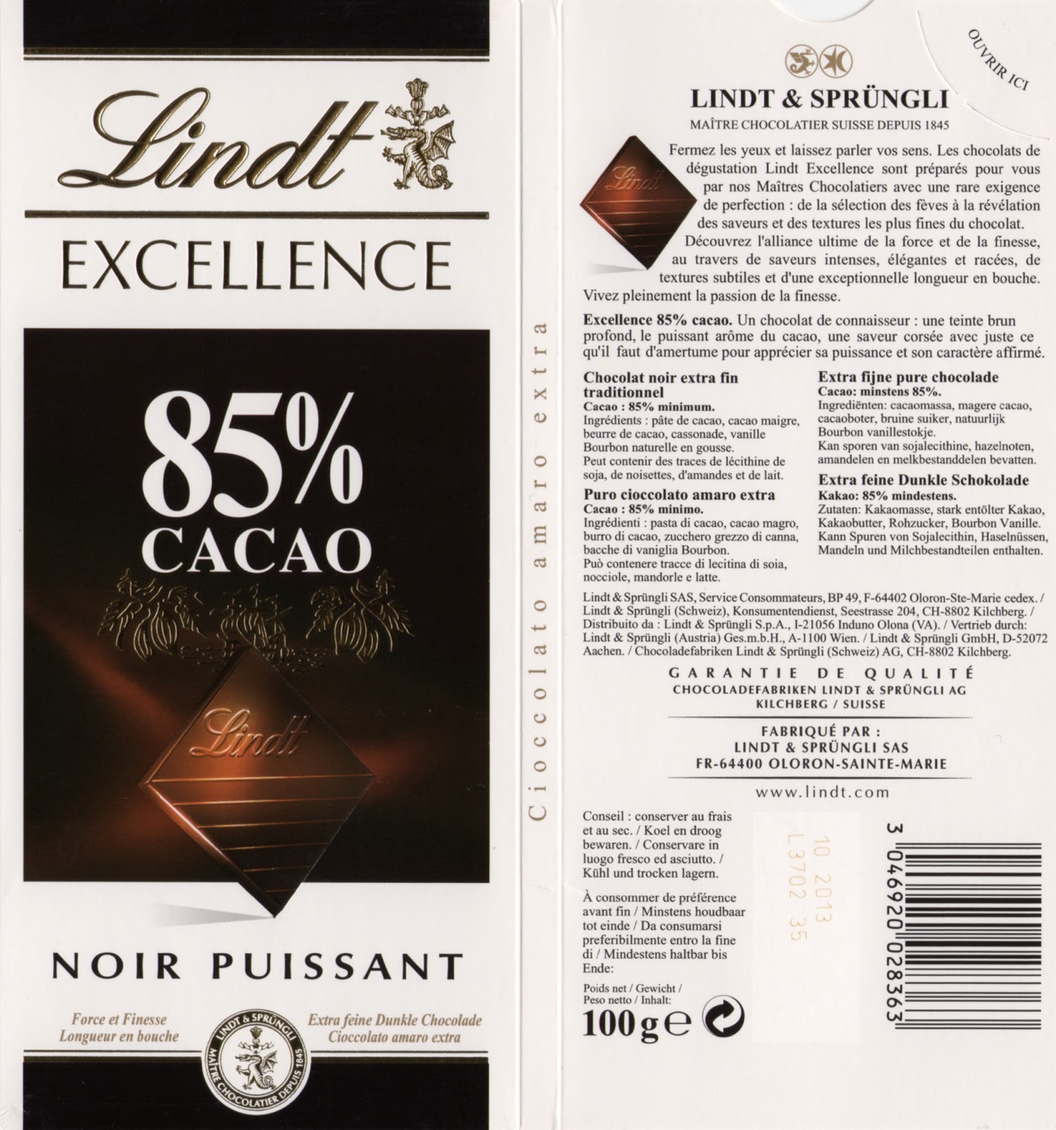 LINDT TAV.EXCELLENCE 85% CACAO GR100              